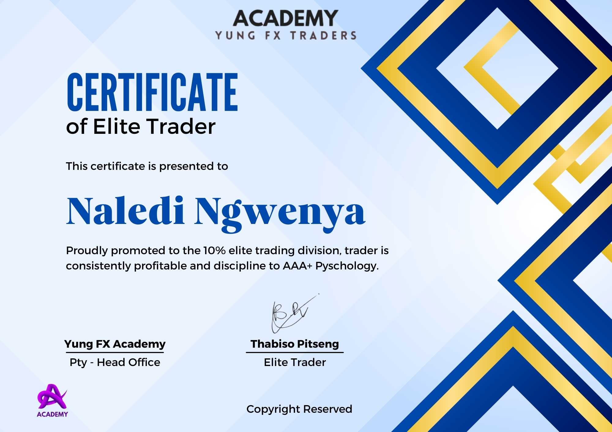 Certificate for Naledi