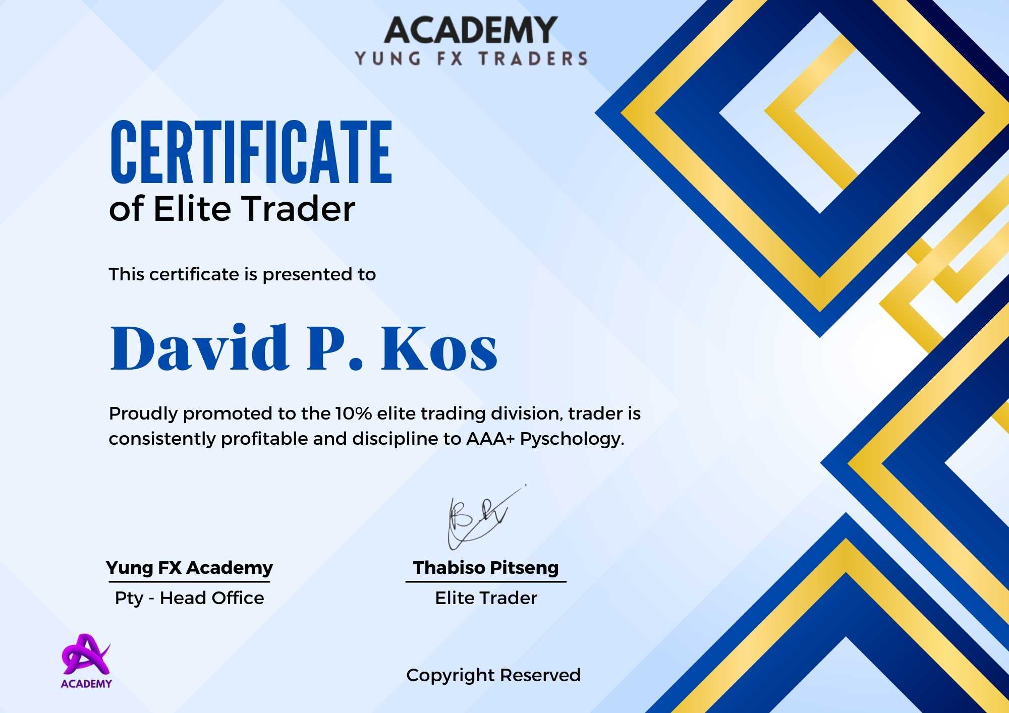 Certificate for David
